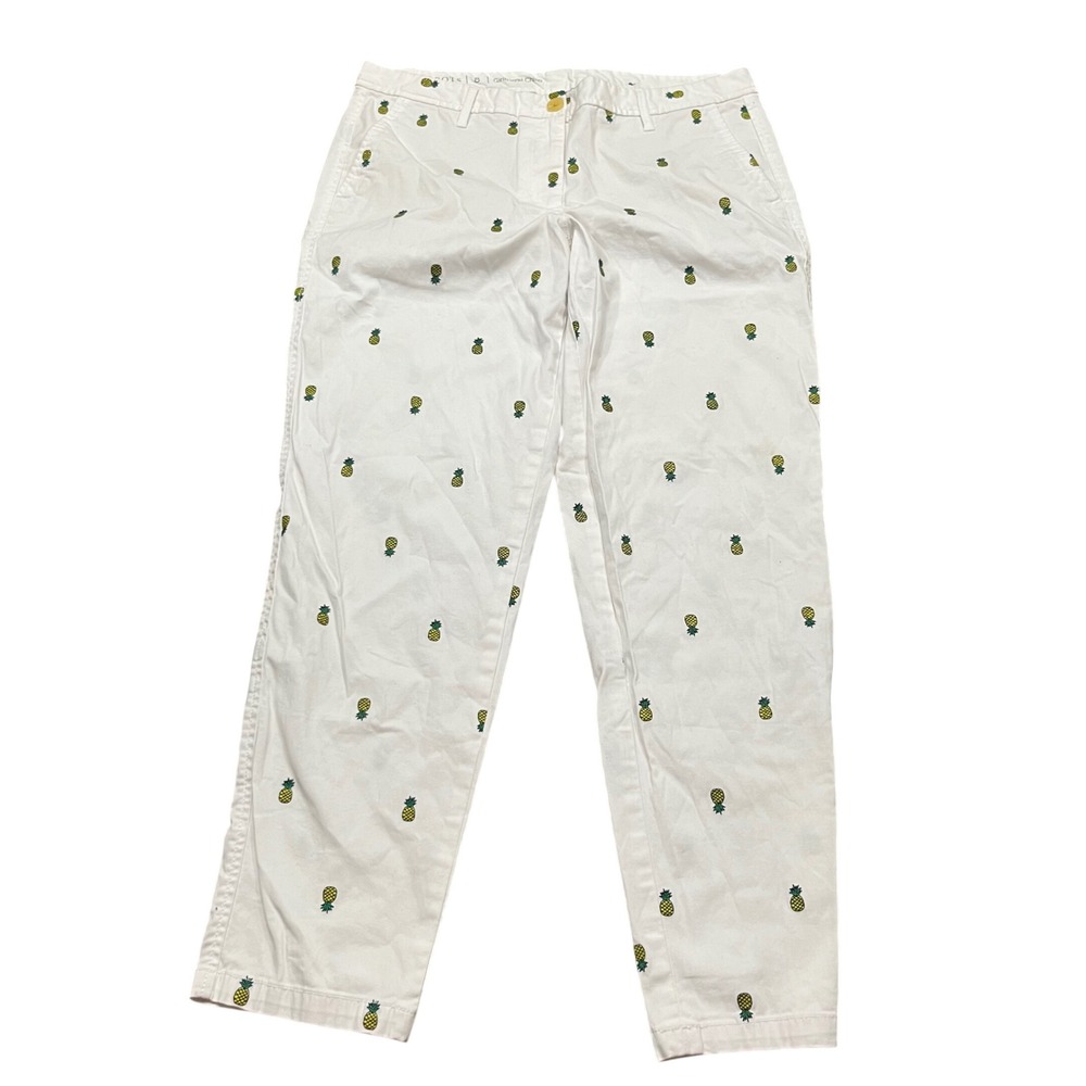 Talbots Womens White Pineapple Embroidered Girlfriend Chino Pants Size 8